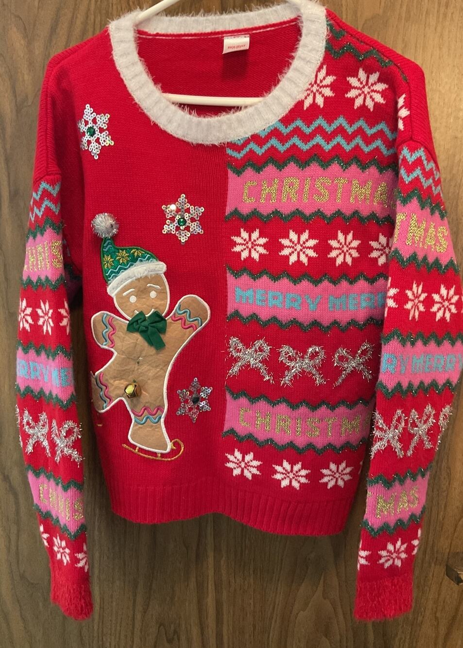Holiday Time Christmas Sweater Size Small Gingerbread Sequins